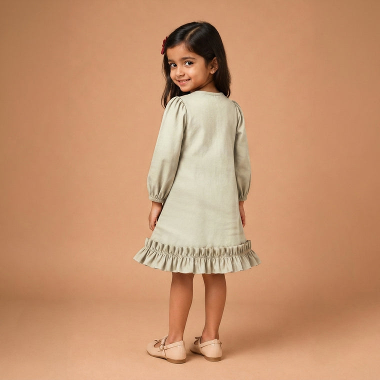 Gigi x Tyohaar | A-line Frock with Bubble Sleeve in Chalk White Linen