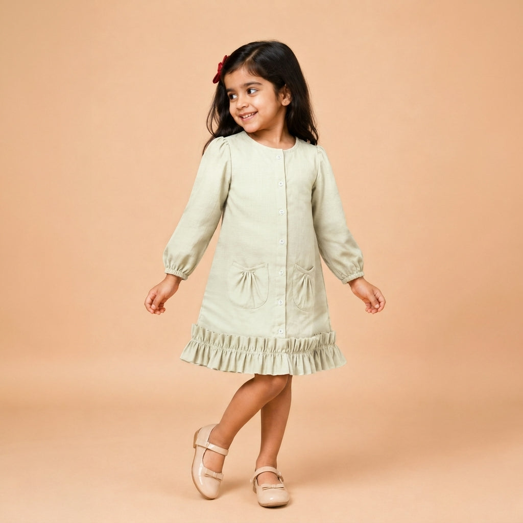Gigi x Tyohaar | A-line Frock with Bubble Sleeve in Chalk White Linen