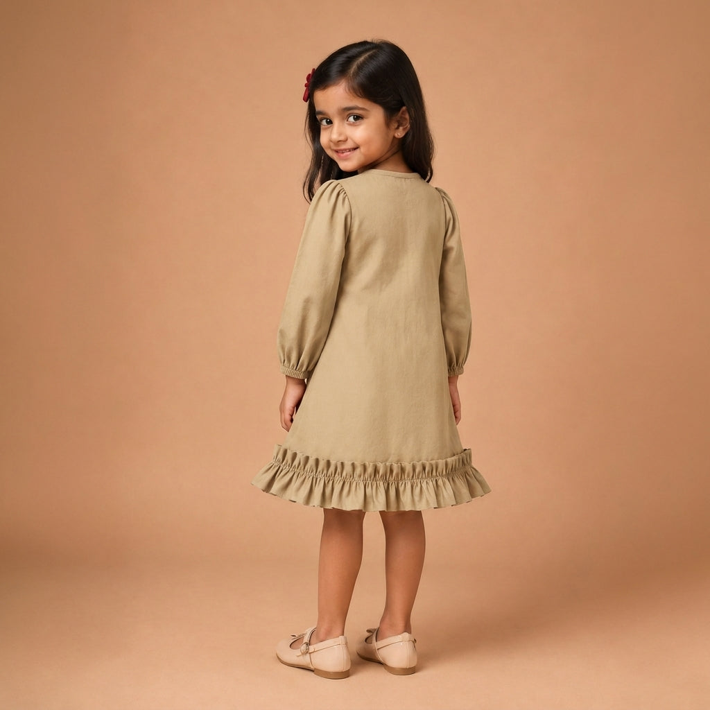 Gigi x Tyohaar | A-line Frock with Bubble Sleeve in Ecru Beige Linen