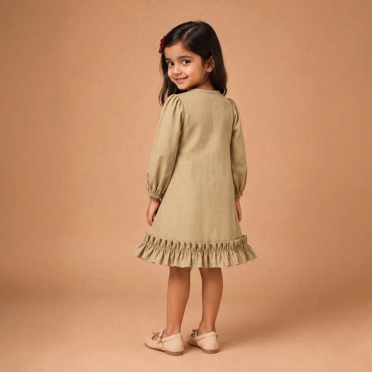 Gigi x Tyohaar | A-line Frock with Bubble Sleeve in Ecru Beige Linen