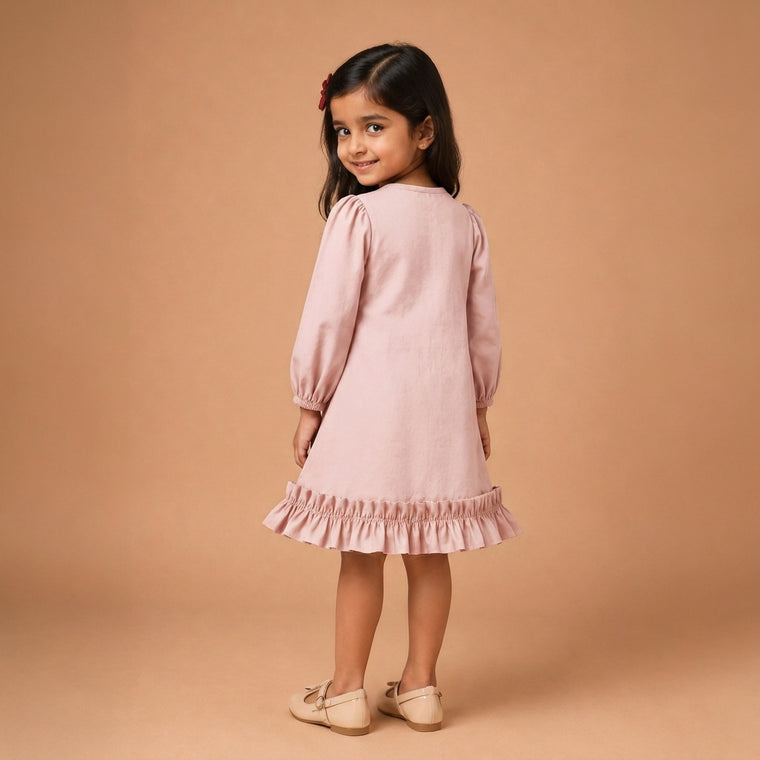 Gigi x Tyohaar | A-line Frock with Bubble Sleeve in Misty Pink Linen