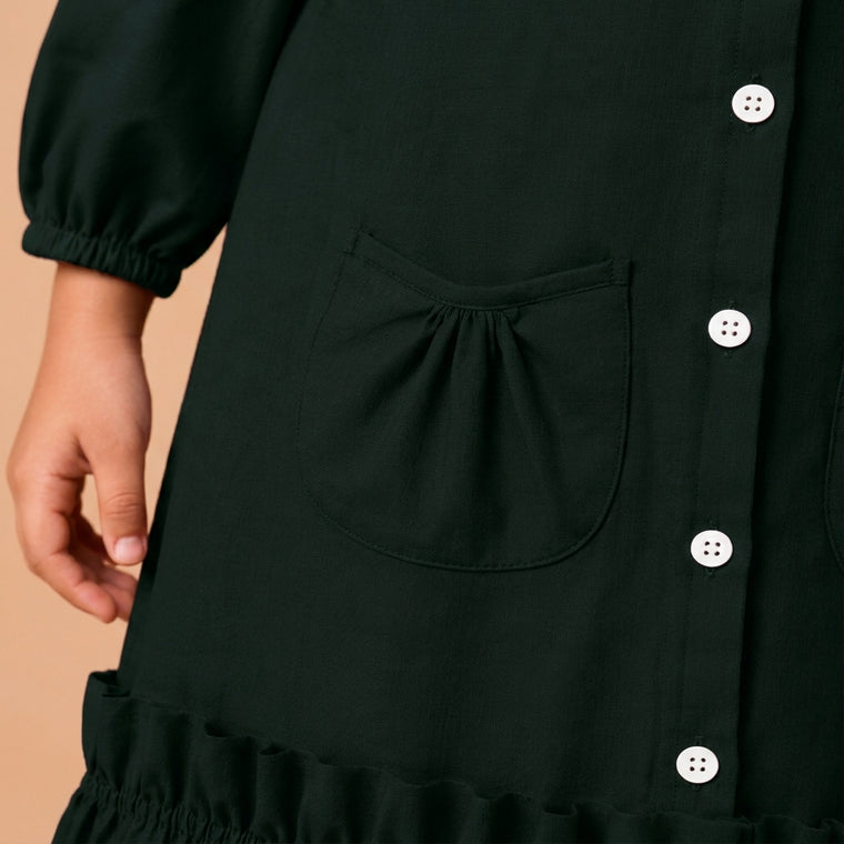 Gigi x Tyohaar | A-line Frock with Bubble Sleeve in Ebony Black Linen