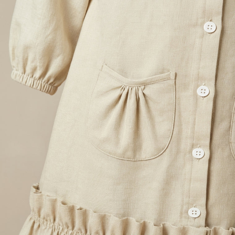 Gigi x Tyohaar | A-line Frock with Bubble Sleeve in Chalk White Linen
