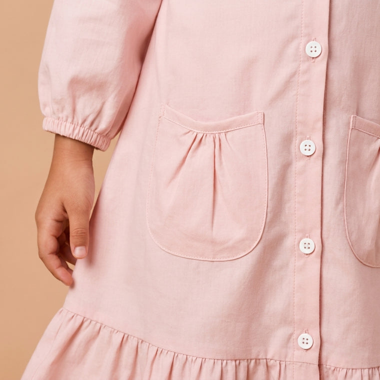 Gigi x Tyohaar | A-line Frock with Bubble Sleeve in Misty Pink Linen
