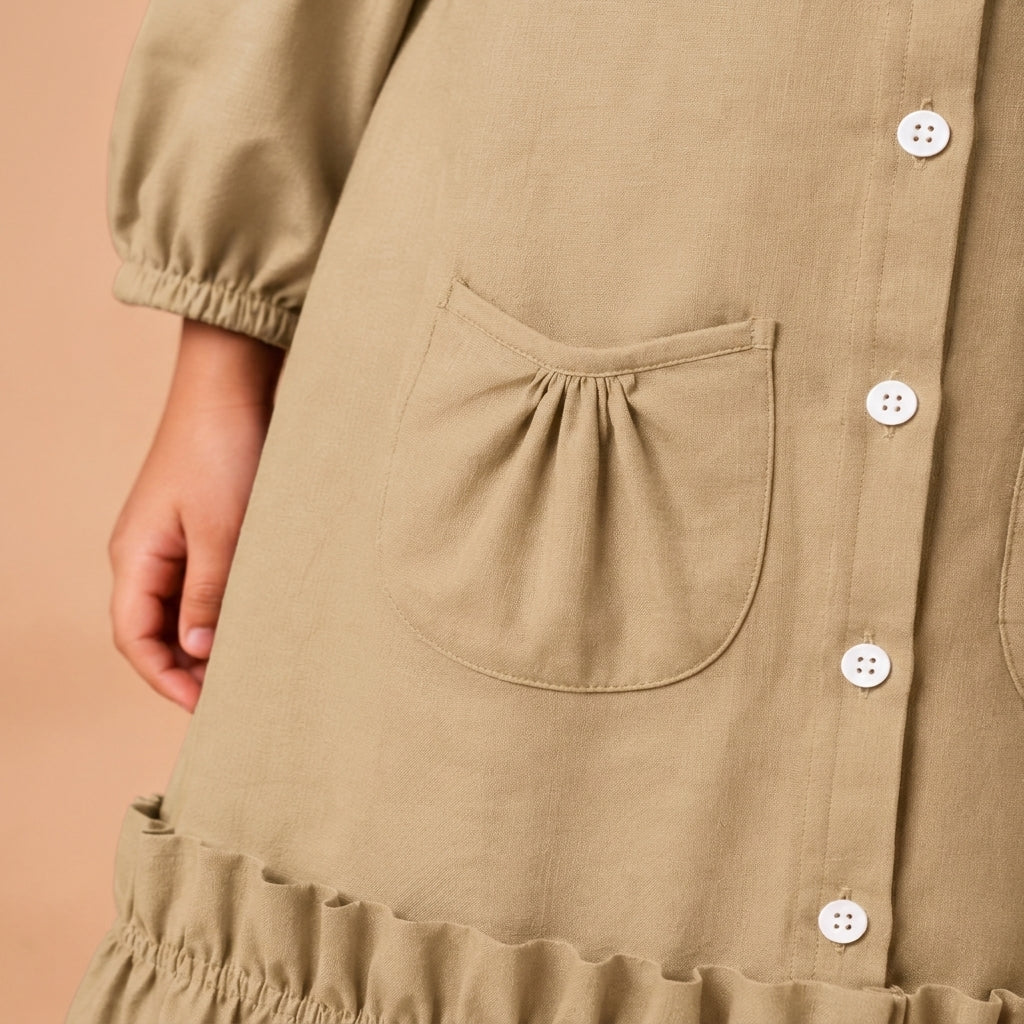 Gigi x Tyohaar | A-line Frock with Bubble Sleeve in Ecru Beige Linen