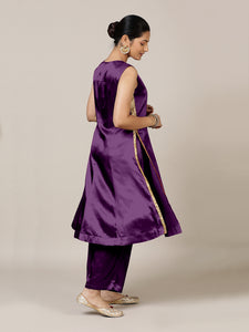 Gulnaaz x Tyohaar | Moonlight Purple Mashru Silk Panelled Kurta with Crushed Golden Gota Detailing | Coords or Only Kurta