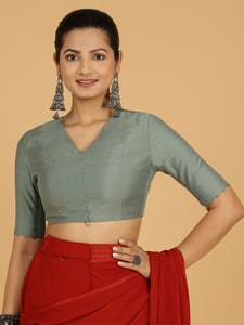 Divya x Rozaana | Elbow Sleeves Saree Blouse in Mint Green