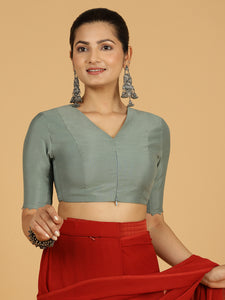 Divya x Rozaana | Elbow Sleeves Saree Blouse in Mint Green