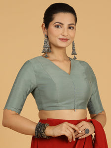 Divya x Rozaana | Elbow Sleeves Saree Blouse in Mint Green