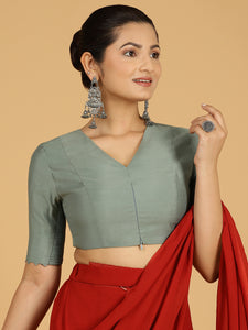 Divya x Rozaana | Elbow Sleeves Saree Blouse in Mint Green