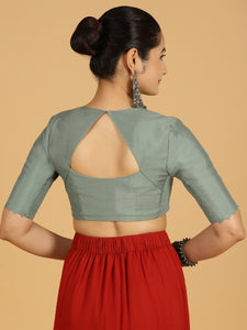 Divya x Rozaana | Elbow Sleeves Saree Blouse in Mint Green