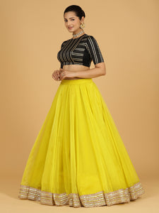 Farah x Tyohaar | Lemon Yellow Panelled Organza Lehenga Skirt