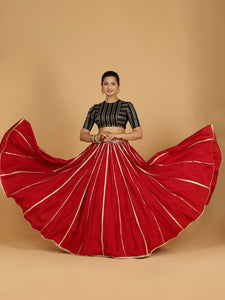 Madhuri x Tyohaar | Scarlet Red Panelled Lehenga Skirt