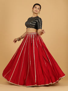 Madhuri x Tyohaar | Scarlet Red Panelled Lehenga Skirt