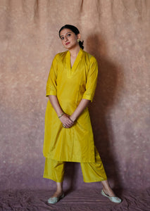 Vanya x Tyohaar | Lemon Yellow Art Silk Kurta Pant Set