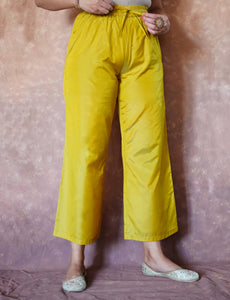 Fiza x Tyohaar | Lemon Yellow Art Silk Pants