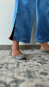 Penaaz x Tyohaar | Ice Blue Mashru Silk A-Line Kurta with Embroidered Sleeves | Coords or Only Kurta
