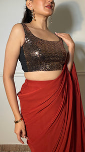 Sheela x Tyohaar | Sleeveless Black & Gold Sequined Shimmer Saree Blouse with Round Neck