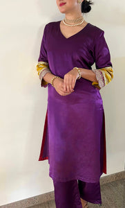 Kainaat x Tyohaar | Moonlight Purple Mashru Silk A-Line Kurta with Embroidered Sleeves | Coords or Only Kurta