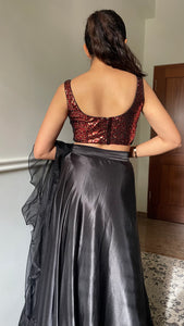 Sheela x Tyohaar | Sleeveless Black & Red Sequined Shimmer Saree Blouse with Round Neck