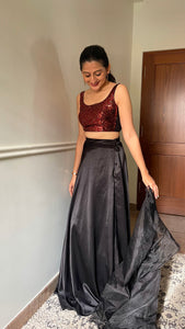 Sheela x Tyohaar | Sleeveless Black & Red Sequined Shimmer Saree Blouse with Round Neck