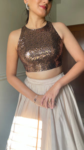 Kiki x Tyohaar | Sleeveless Gold Sequined Saree Blouse with Jewel Neck