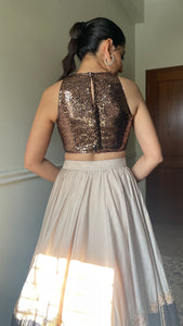 Kiki x Tyohaar | Sleeveless Gold Sequined Saree Blouse with Jewel Neck