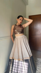 Kiki x Tyohaar | Sleeveless Gold Sequined Saree Blouse with Jewel Neck