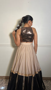 Kiki x Tyohaar | Sleeveless Gold Sequined Saree Blouse with Jewel Neck