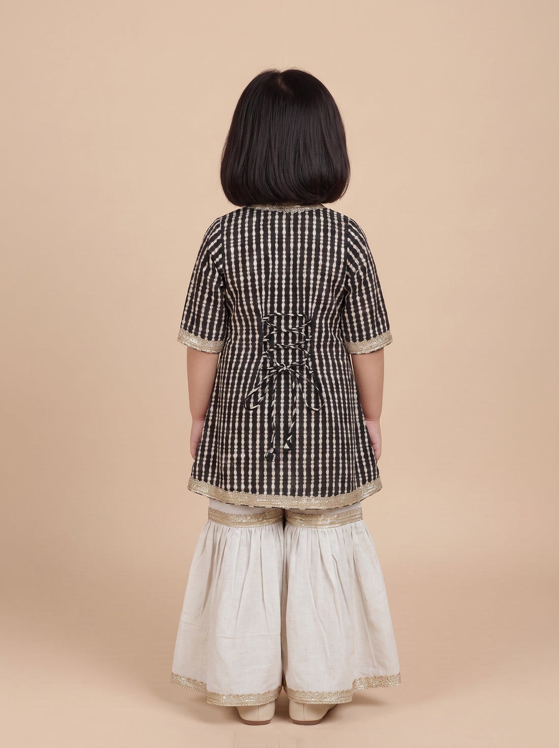 Inaya x Tyohaar | Angrakha-Sharara Set in Earthy Black Stripes Block Print Cotton