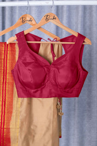 Ishika x Rozaana | Rani Pink Sleeveless FlexiFit™ Saree Blouse with Beetle Leaf Neckline and Back Cut-out with Tie-Up_1