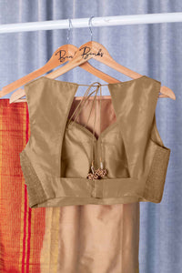 Ishika x Rozaana | Gold Sleeveless FlexiFit™ Saree Blouse with Beetle Leaf Neckline and Back Cut-out with Tie-Up - Binks  