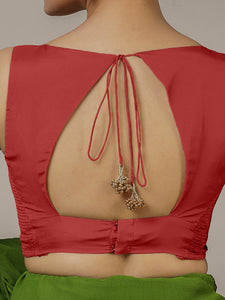 Ishika x Rozaana | Crimson Red Sleeveless FlexiFit™ Saree Blouse with Beetle Leaf Neckline and Back Cut-out with Tie-Up