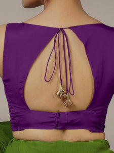 Ishika x Rozaana | Purple Sleeveless FlexiFit™ Saree Blouse with Beetle Leaf Neckline and Back Cut-out with Tie-Up