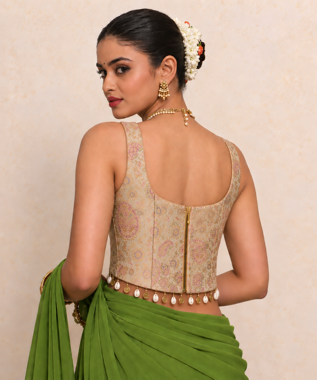 Vantara | Sleeveless Beige Brocade SculptFit™ Corset Top