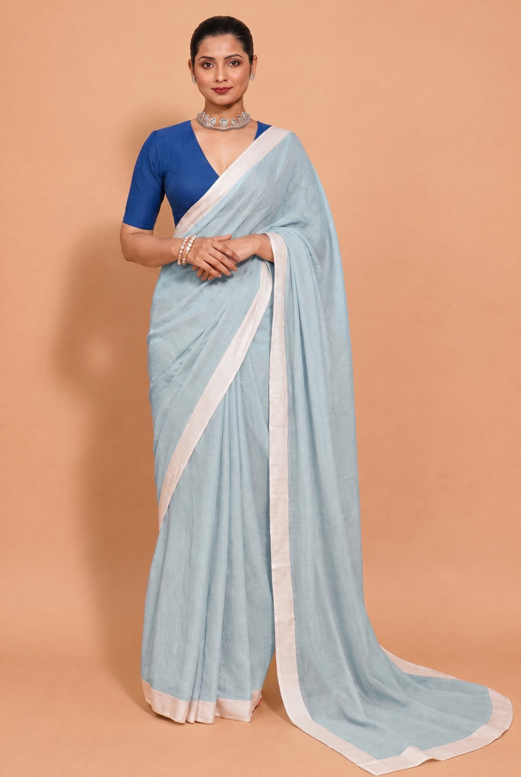 Kaamya Saree Pastel Blue Mul Cotton DrapeFit™ Saree