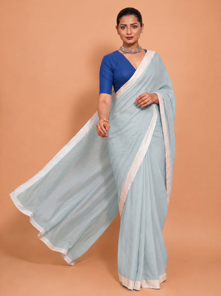 Kaamya Saree Pastel Blue Mul Cotton DrapeFit™ Saree