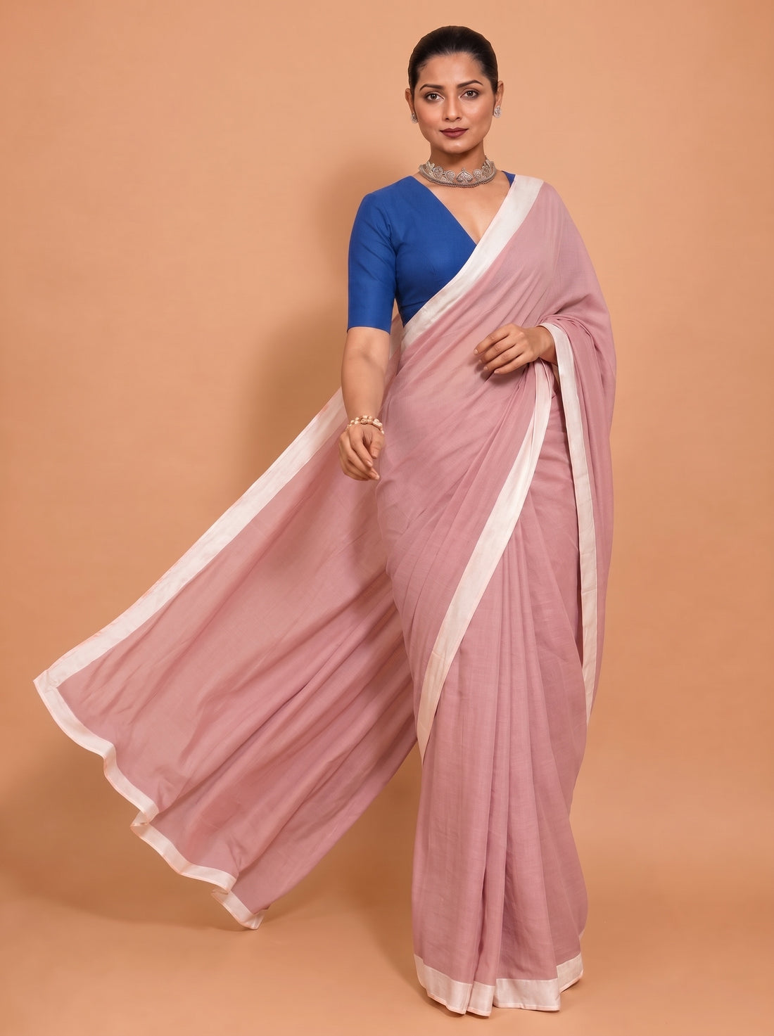 Kaamya | Saree Pastel Pink Mul Cotton DrapeFit™ Saree