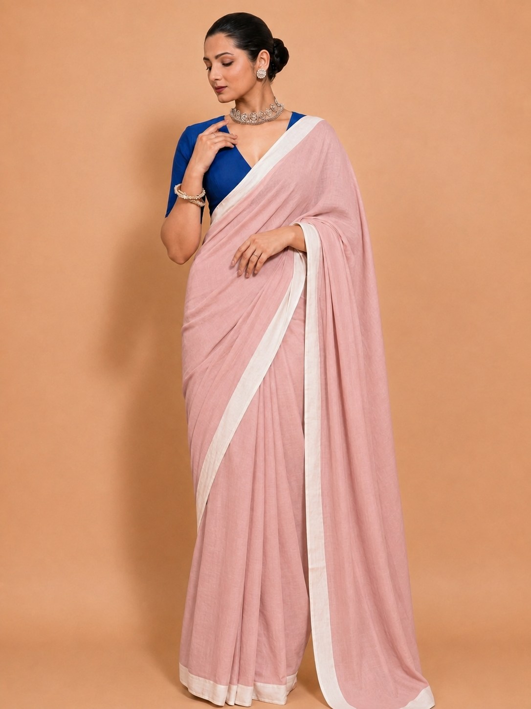 Kaamya | Saree Pastel Pink Mul Cotton DrapeFit™ Saree