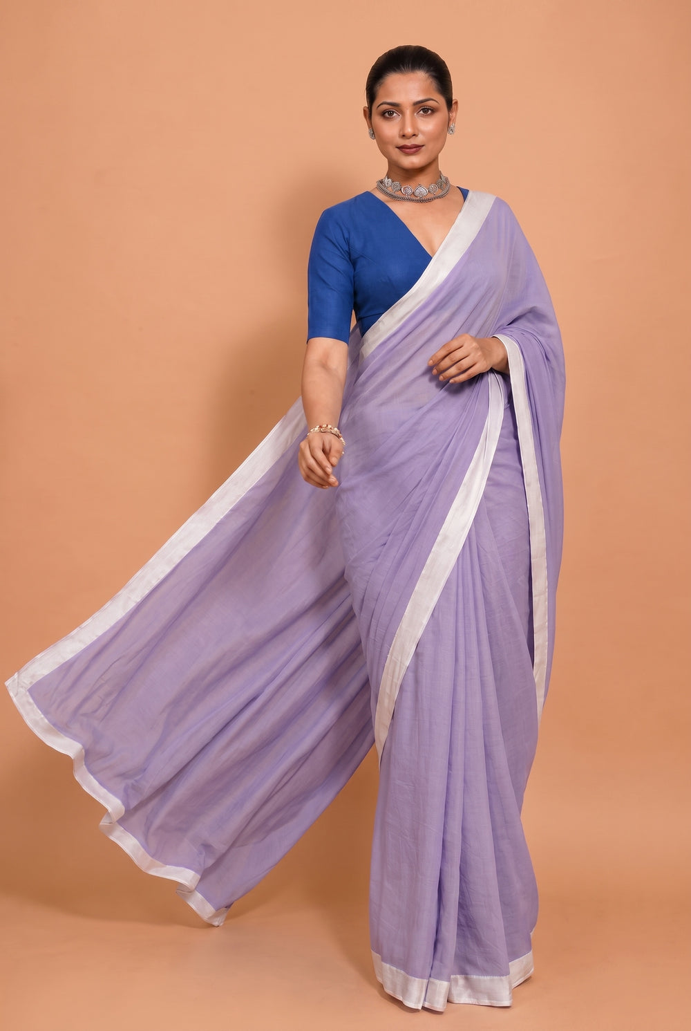Kaamya Saree Pastel Purple Mul Cotton DrapeFit™ Saree