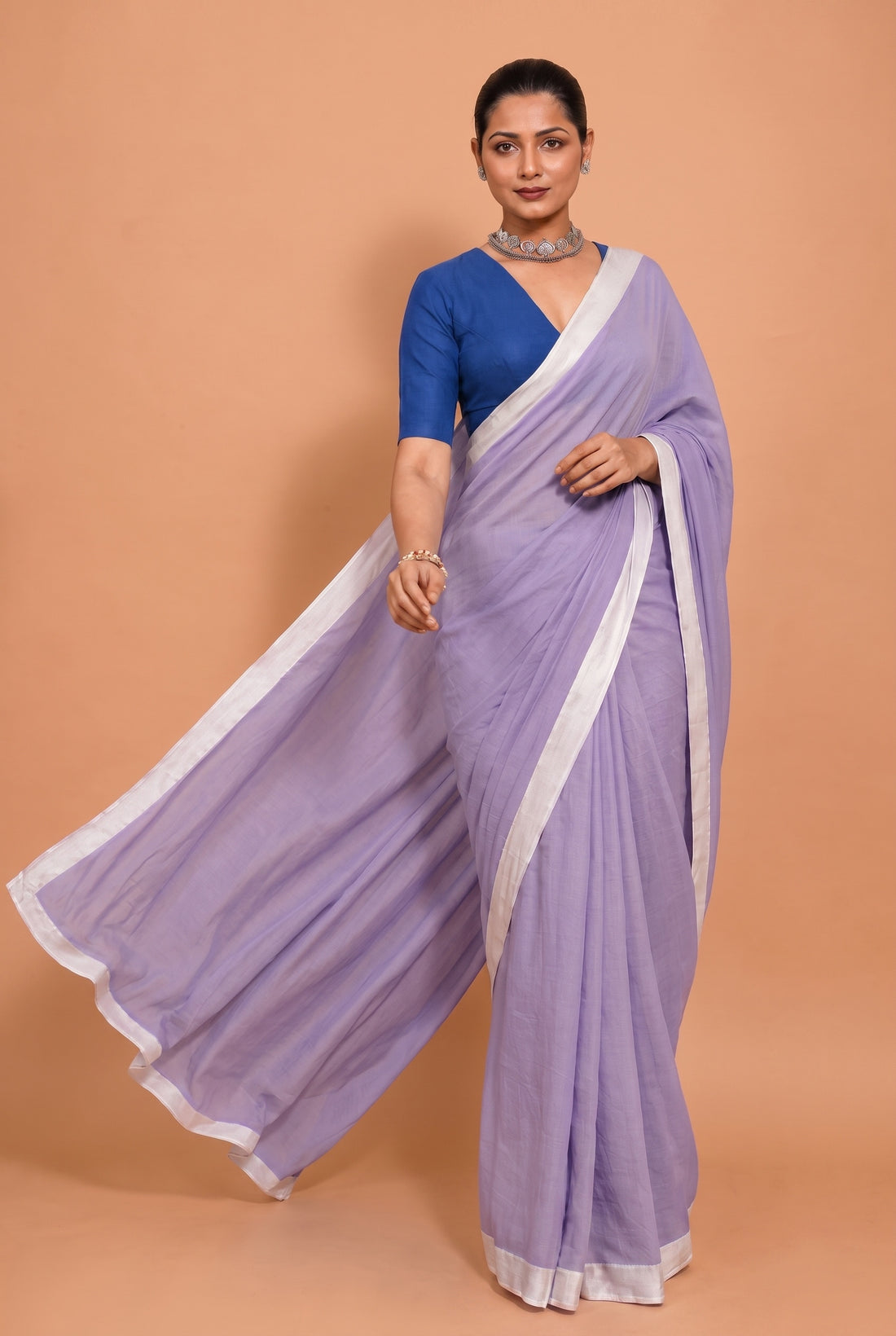 Kaamya Saree Pastel Purple Mul Cotton DrapeFit™ Saree