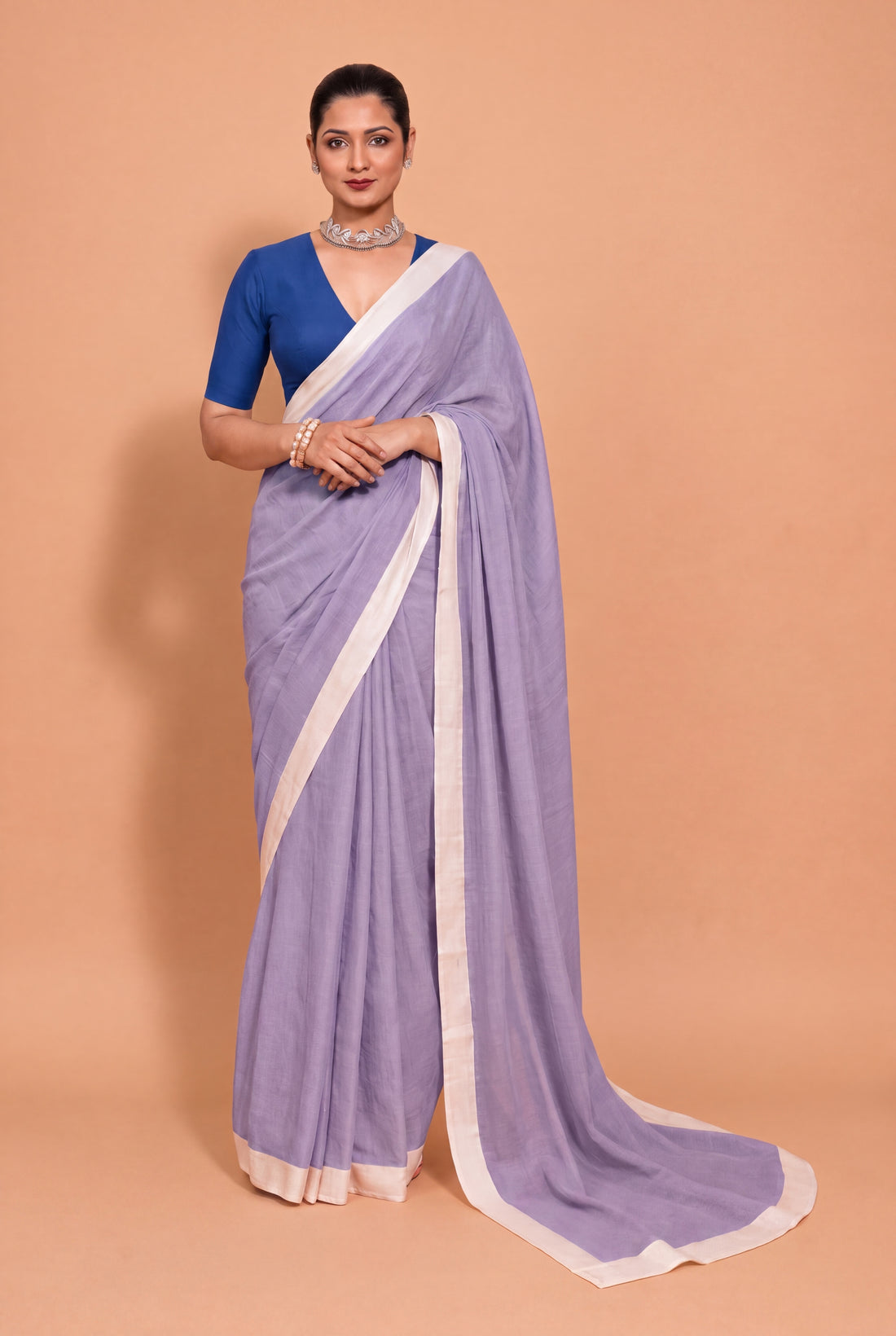 Kaamya Saree Pastel Purple Mul Cotton DrapeFit™ Saree