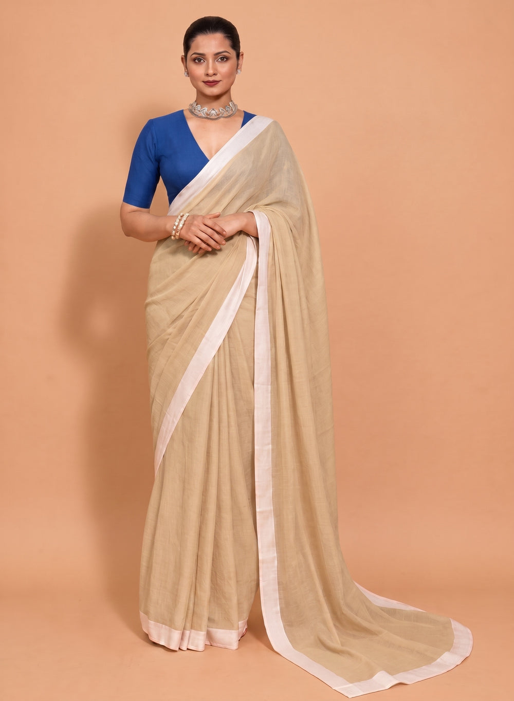 Kaamya Saree Pastel Yellow Mul Cotton DrapeFit™ Saree