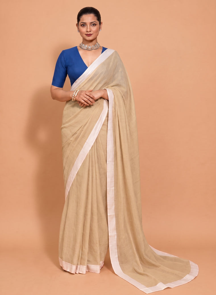 Kaamya Saree Pastel Yellow Mul Cotton DrapeFit™ Saree