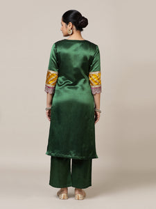 Kainaat x Tyohaar | Emerald Green Mashru Silk A-Line Kurta with Embroidered Sleeves | Coords or Only Kurta