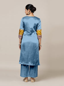 Kainaat x Tyohaar | Ice Blue Mashru Silk A-Line Kurta with Embroidered Sleeves | Coords or Only Kurta