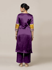 Kainaat x Tyohaar | Moonlight Purple Mashru Silk A-Line Kurta with Embroidered Sleeves | Coords or Only Kurta