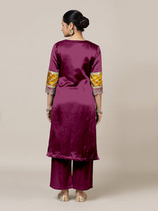 Kainaat x Tyohaar | Mulberry Red Mashru Silk A-Line Kurta with Embroidered Sleeves | Coords or Only Kurta