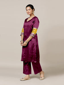 Kainaat x Tyohaar | Mulberry Red Mashru Silk A-Line Kurta with Embroidered Sleeves | Coords or Only Kurta