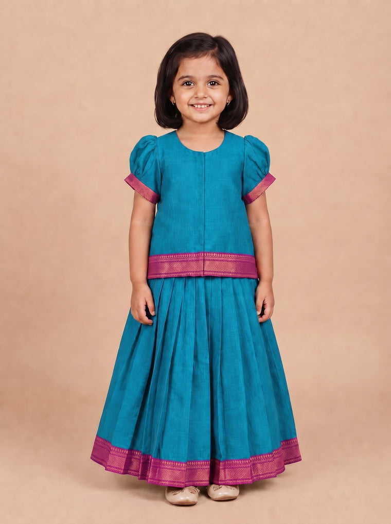 Kani x Tyohaar | Blue Mangalgiri Cotton Pattu Pavadai